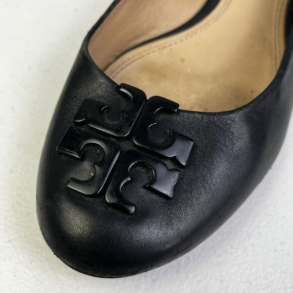 Tory Burch Lowell Ballet Flats Size 9.5 M Black Leather Logo - Picture 5 of 11